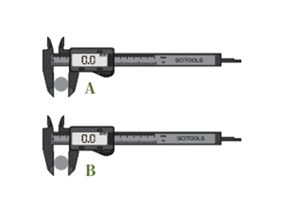 The inner test surface of the caliper fits A, reset to zero, and test B, then size of C can be teste