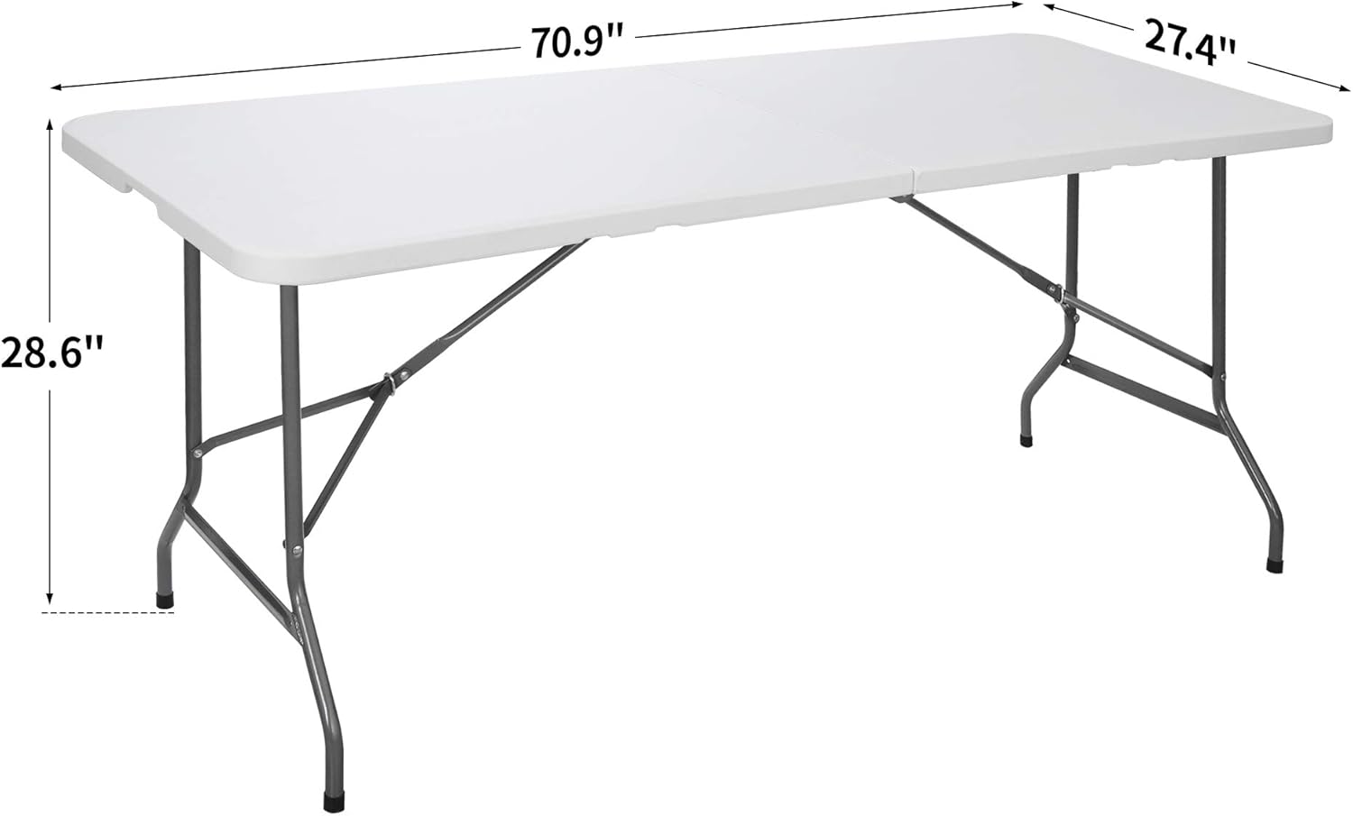 `6 foot white folding plastic table, foldable banquet table with dimension marks, indoor outdoor por