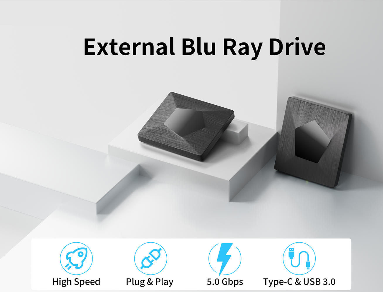 External Blu Ray Drive , External Bluray Burner with USB 3.0 & Type-C, External Blue Ray CD DVD Read