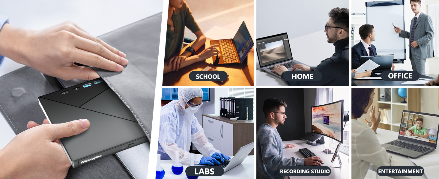 7 in 1 External Blu Ray Drive, USB 3.0 Type-C External Blu Ray Drive, CD DVD Burner 3D BD Player wit