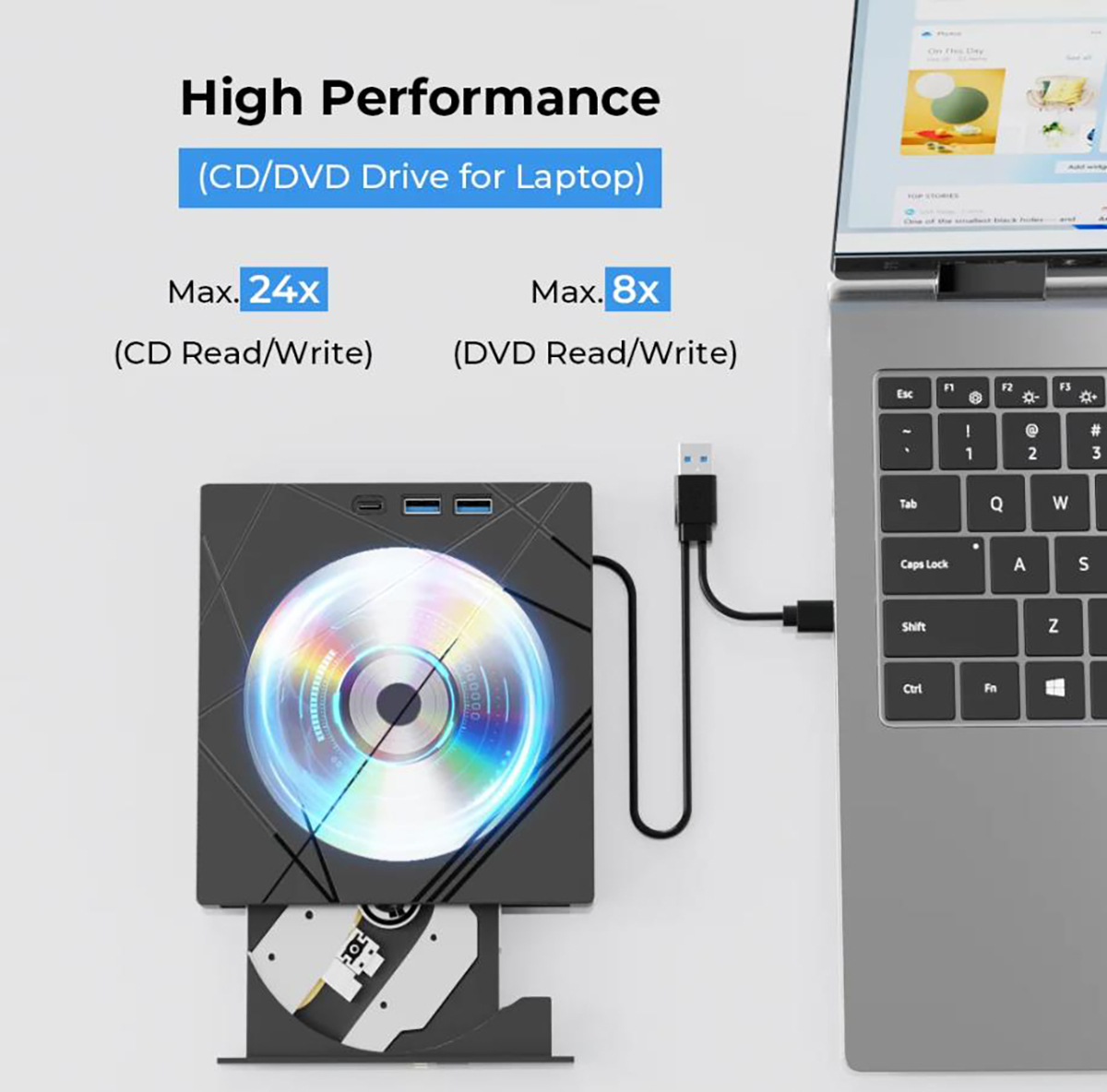 External CD/DVD Drive For Laptop PC USB3.0 Portable DVD Player With LAN/SD/TF Ports CD Reader