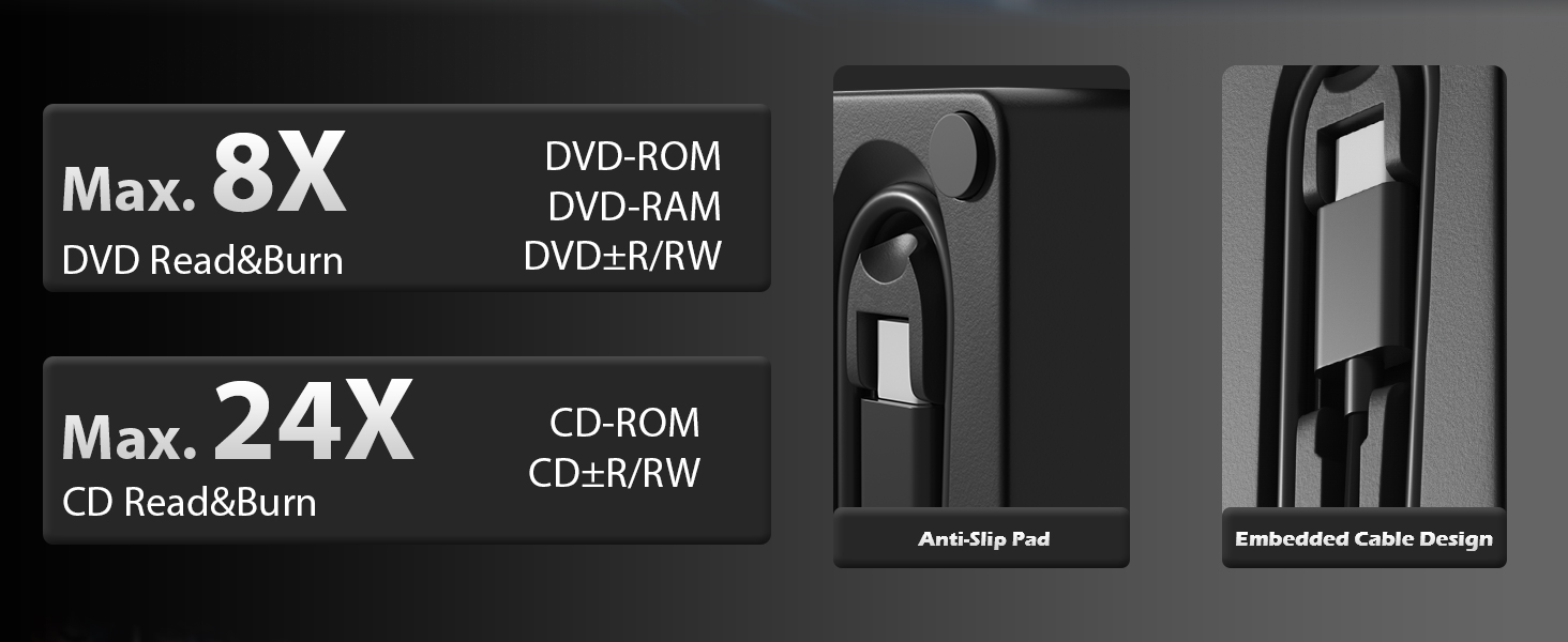 External CD/DVD Drive for Laptop, USB 3.0 & Type C CD Burner External DVD Drive