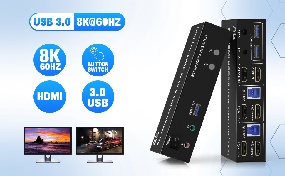 Introducing the 8K@60Hz KVM Switch - the perfect solution for those seeking a crystal clear dual mon