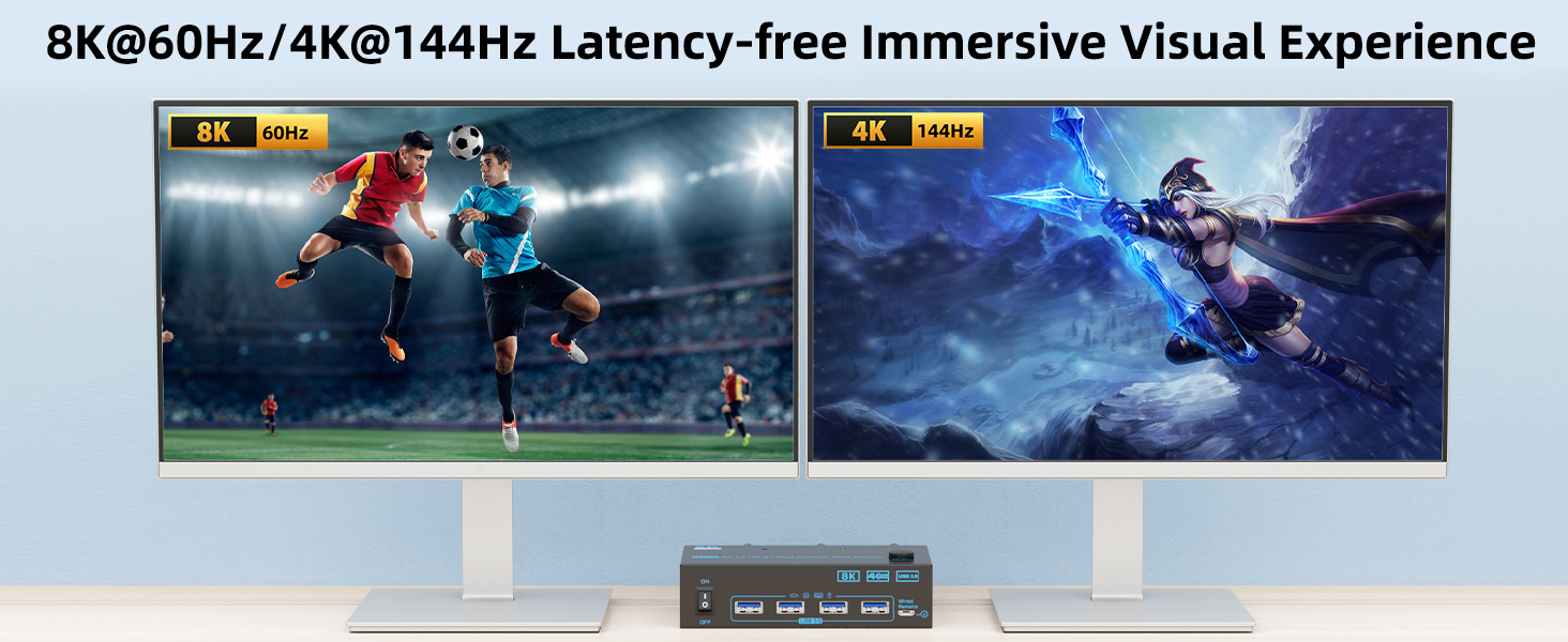 Create An Effective Workspace with 8K Displayport 1.4 HDMI 2.1 KVM Switch