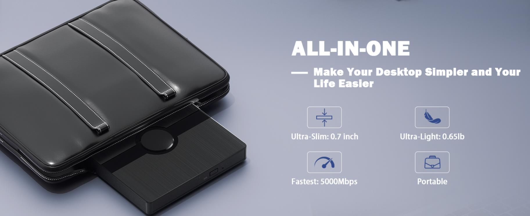 External Blu Ray Drive, BD Player with Read/Write Capability Portable Blu-ray Player with USB 3.0 an