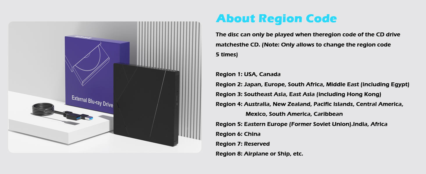 External Blu-ray Drive, External Blueray CD/DVD Drive for PC External Blu Ray CD Burner USB 3.0 Type