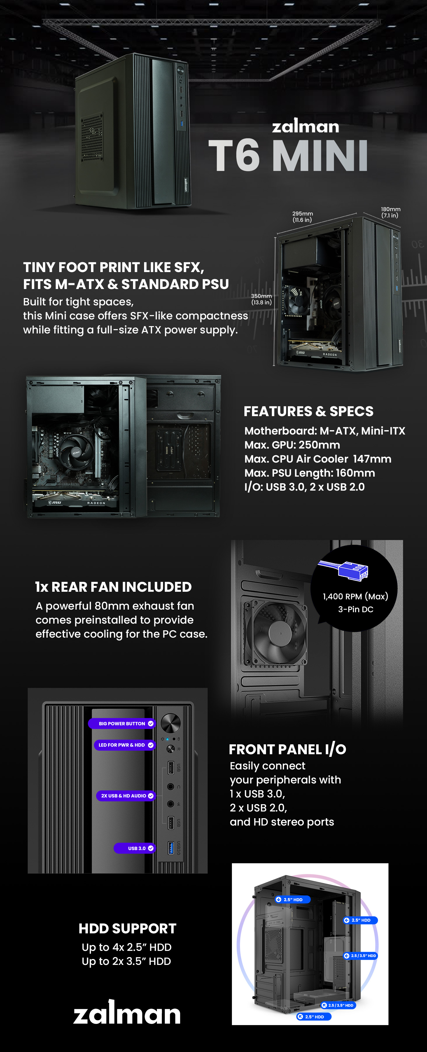 Zalman T6 Mini mATX Micro-ATX Compact PC Case