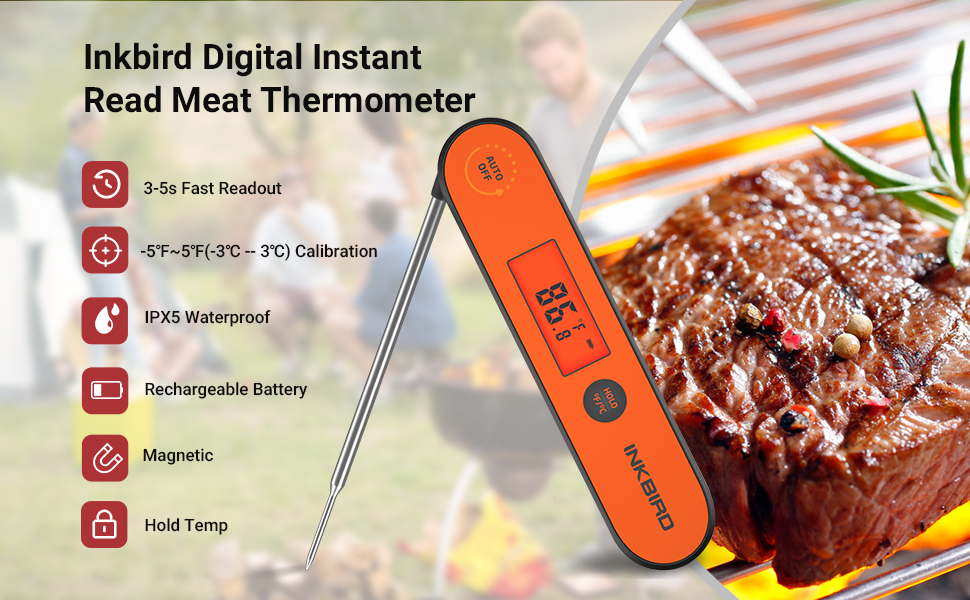 Inkbird Instant Read Meat Thermometer IHT-1P, Digital Waterproof  Rechargeable Food Thermometer with Calibration, Magnet, Backlig