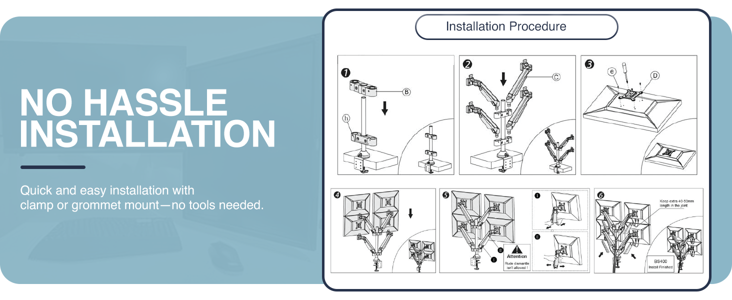 quad monitor desk mount, four screen ergonomic arm, heavy-duty 4 monitor stand, monitor VESA mount