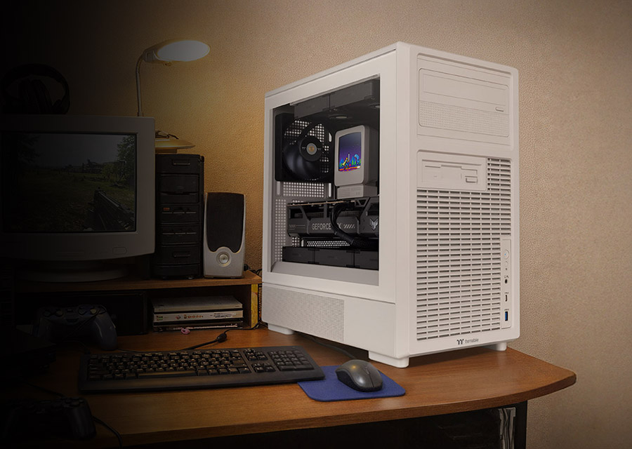 Thermaltake Retro 260 TG white micro tower chassis with tempered glass side panel and retro front design