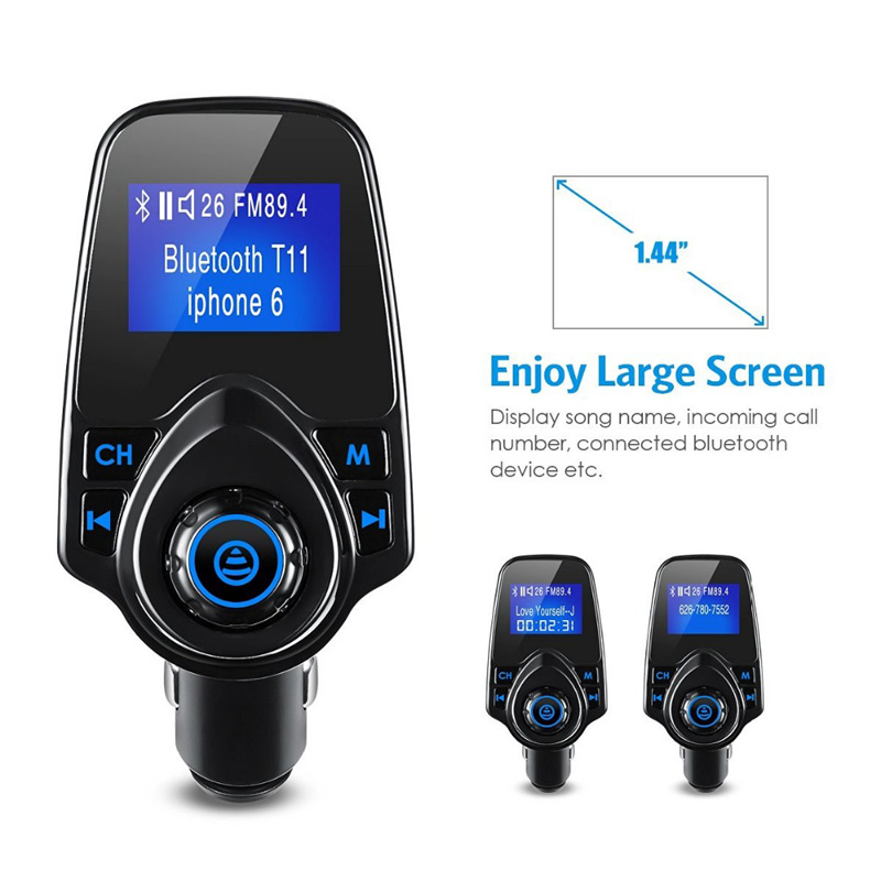 Bluetooth car fm transmitter audio adapter receiver wireless handsfree  voltmeter car kit tf card aux 1.44 display – km18 peacock b - Cdiscount Auto