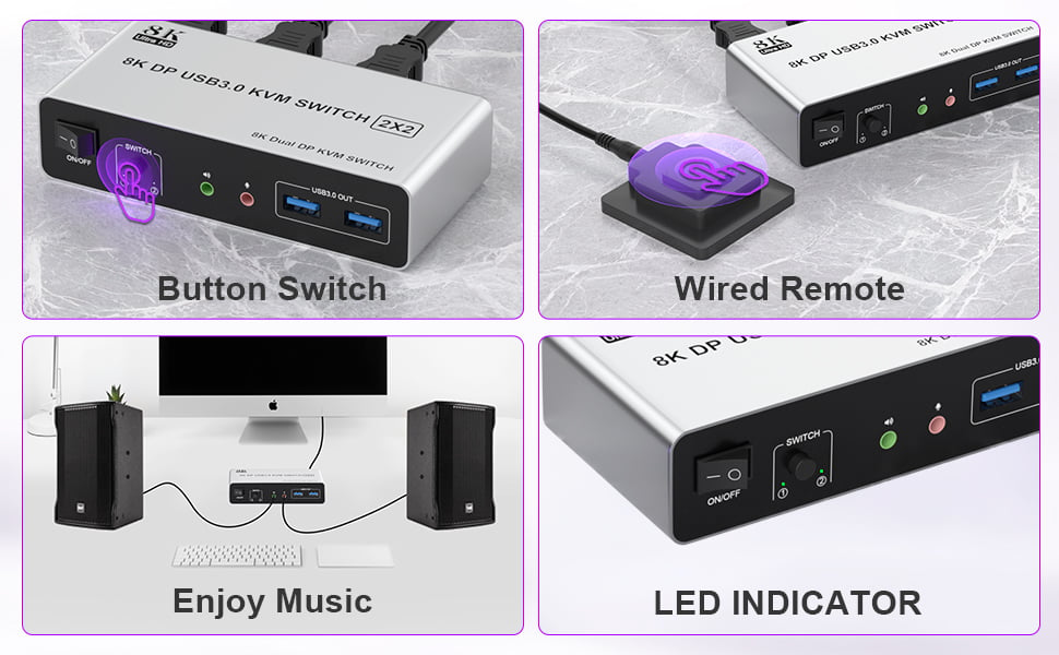 Supports Button Switch  You can easily and quickly switch between computers with the push of a butto