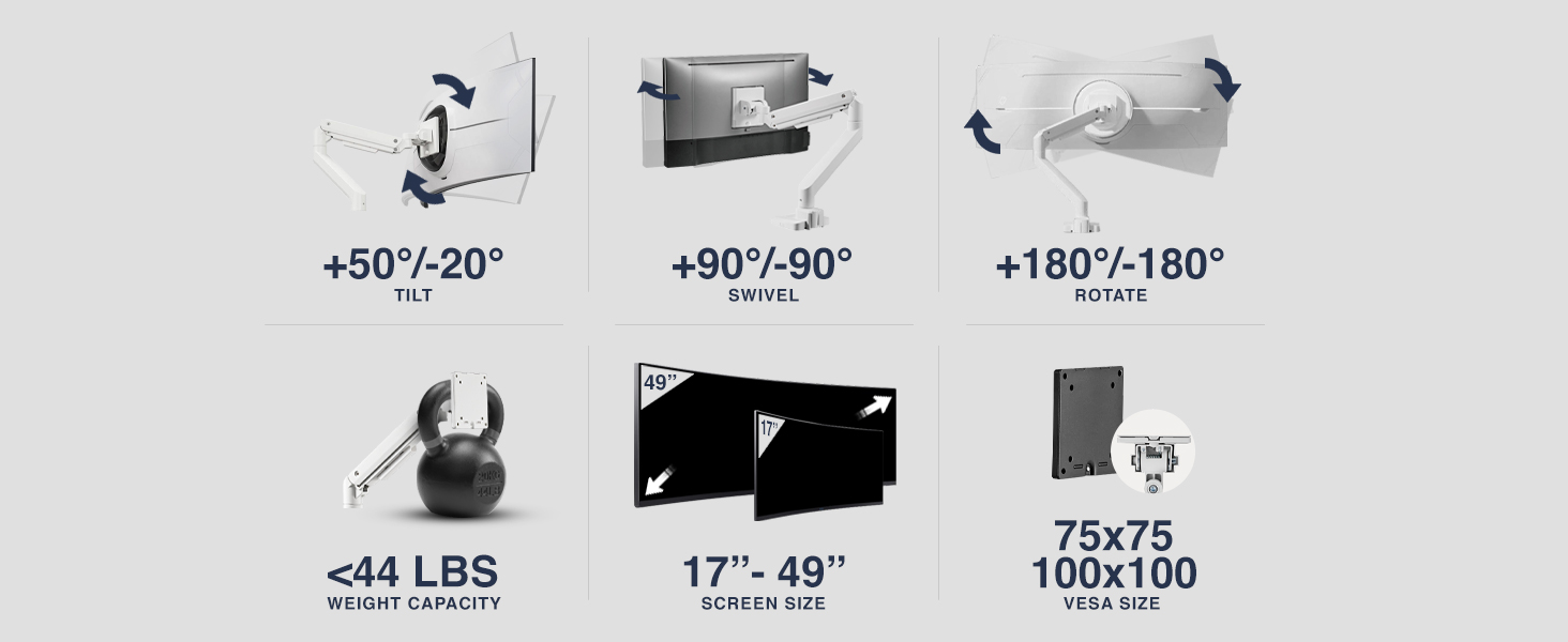 heavy-duty ultrawide monitor arm, ergonomic gas spring mount for large screens, curved monitor desk