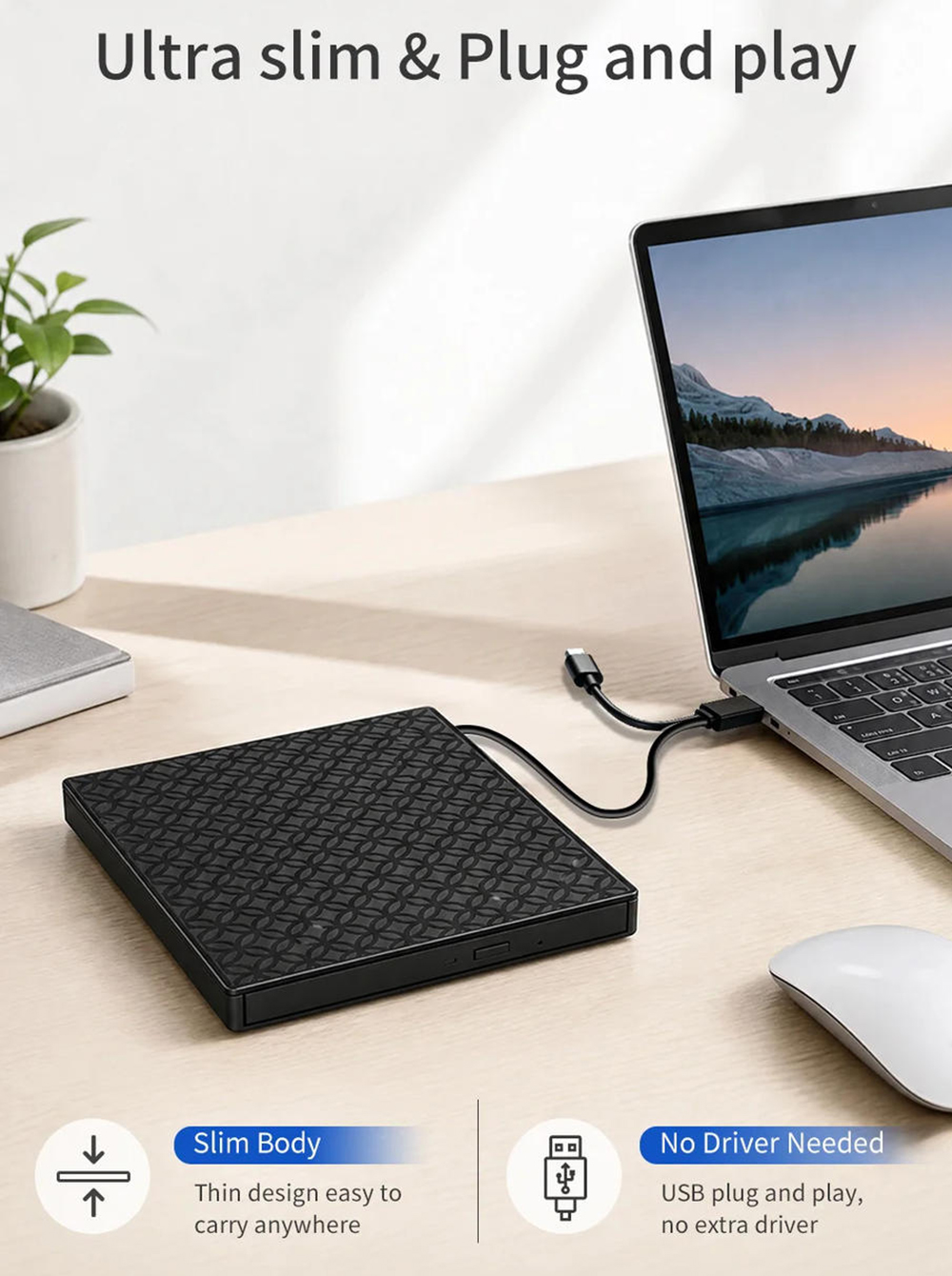 External CD/DVD Drive for Laptop, Portable DVD Player for Laptop, 8 in 1 USB 3.0 Ultra-Slim Portable