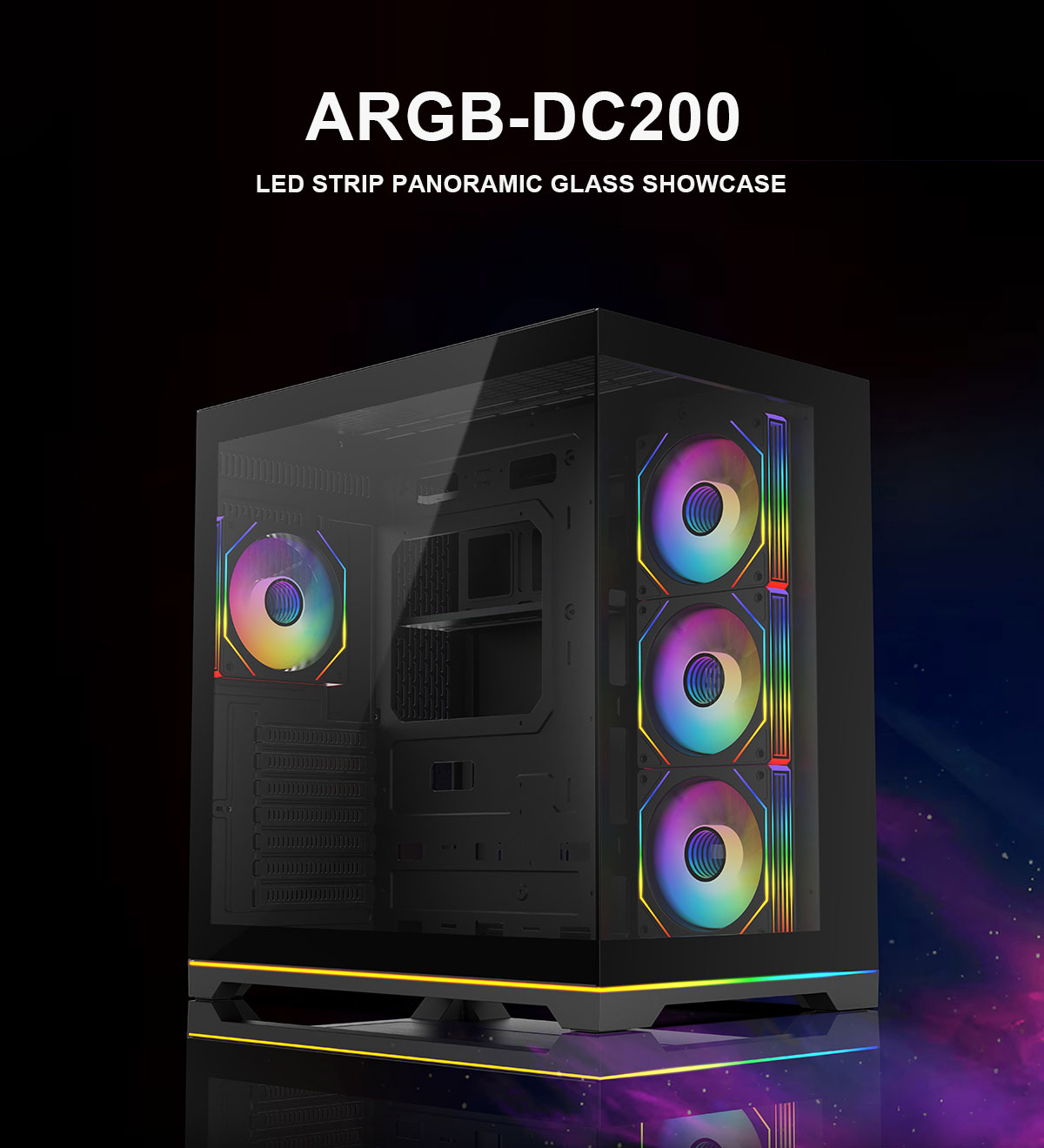 DIYPC ARGB-DC200-BK Black Dual Chamber Gaming Computer Case