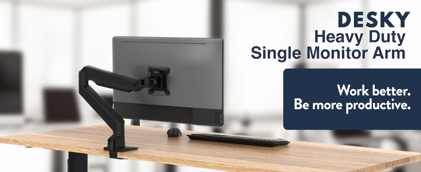 heavy duty single monitor arm, ergonomic mount for large screens, high capacity gas spring arm