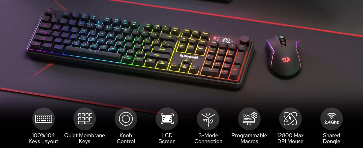Redragon Wireless K526 PRO Membrane Keyboard & M693 PRO Gaming Mouse Combo