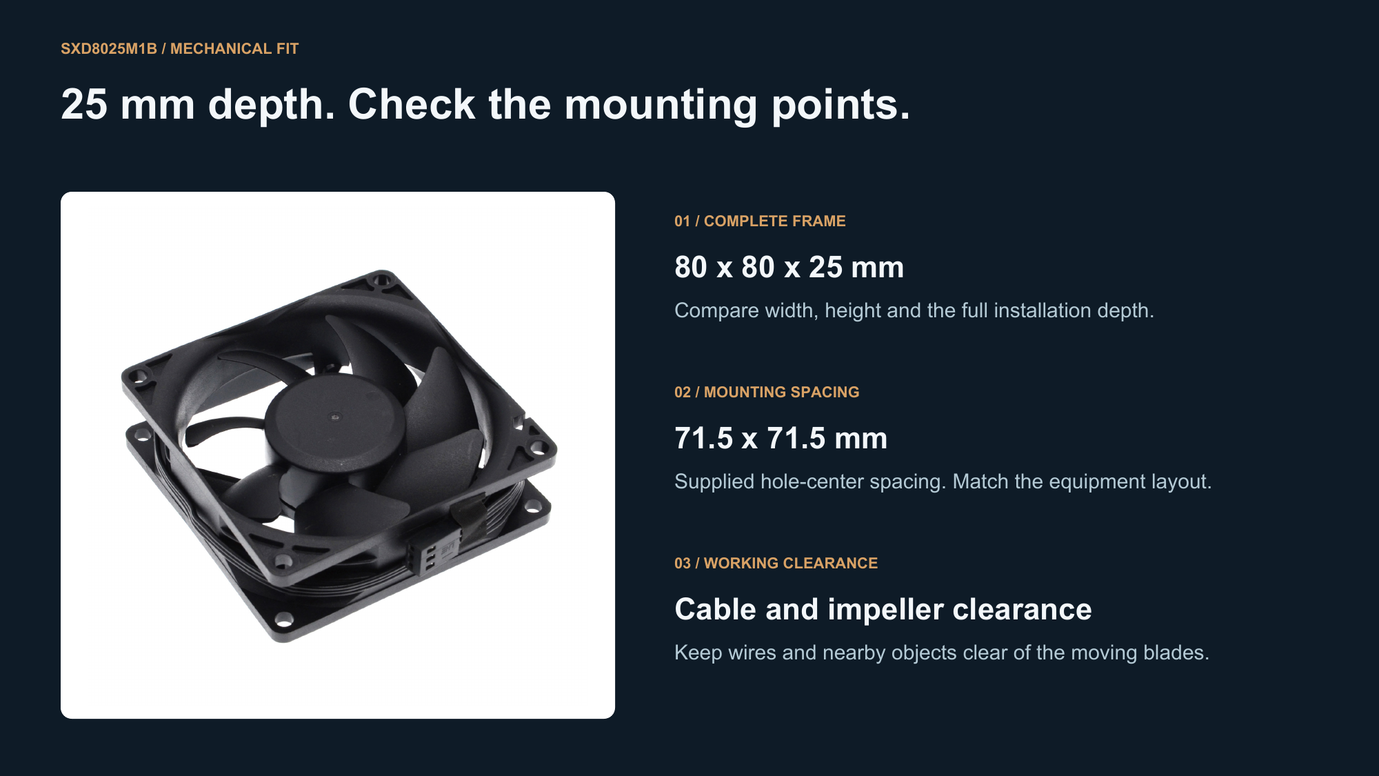 SXD8025M1B frame depth and mounting layout