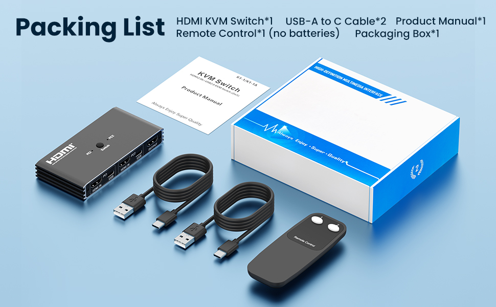 4K@60Hz 2 Ports HDMI KVM Switch for 2 Computers Share 1 Monitor