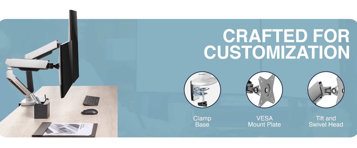 dual LED monitor arm, screen mount with lighting, mechanical spring monitor stand