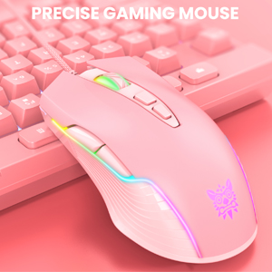 ONIKUMA Pink Wired Gaming Keyboard and Mouse Combo 3 Colors LED Backlit Gaming Keyboard and RGB Mouse with 6 Adjustable DPI for PC//laptop//win7//win8//win10