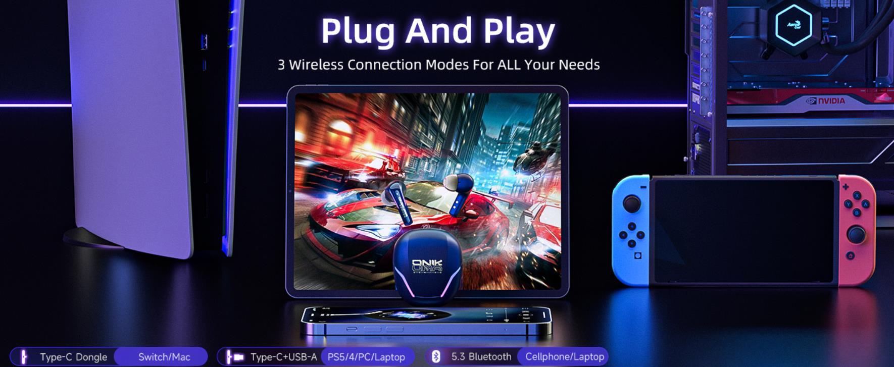 2.4G Wireless Gaming Earbuds with ENC Mic, 20ms Low-Latency