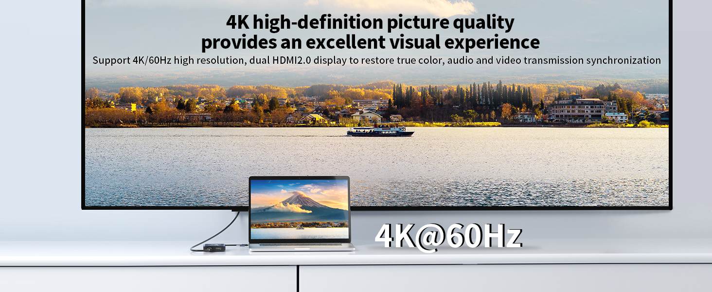 Acasis dual HDMI 2.0 display adapter for true color reproduction, synchronized audio and video trans