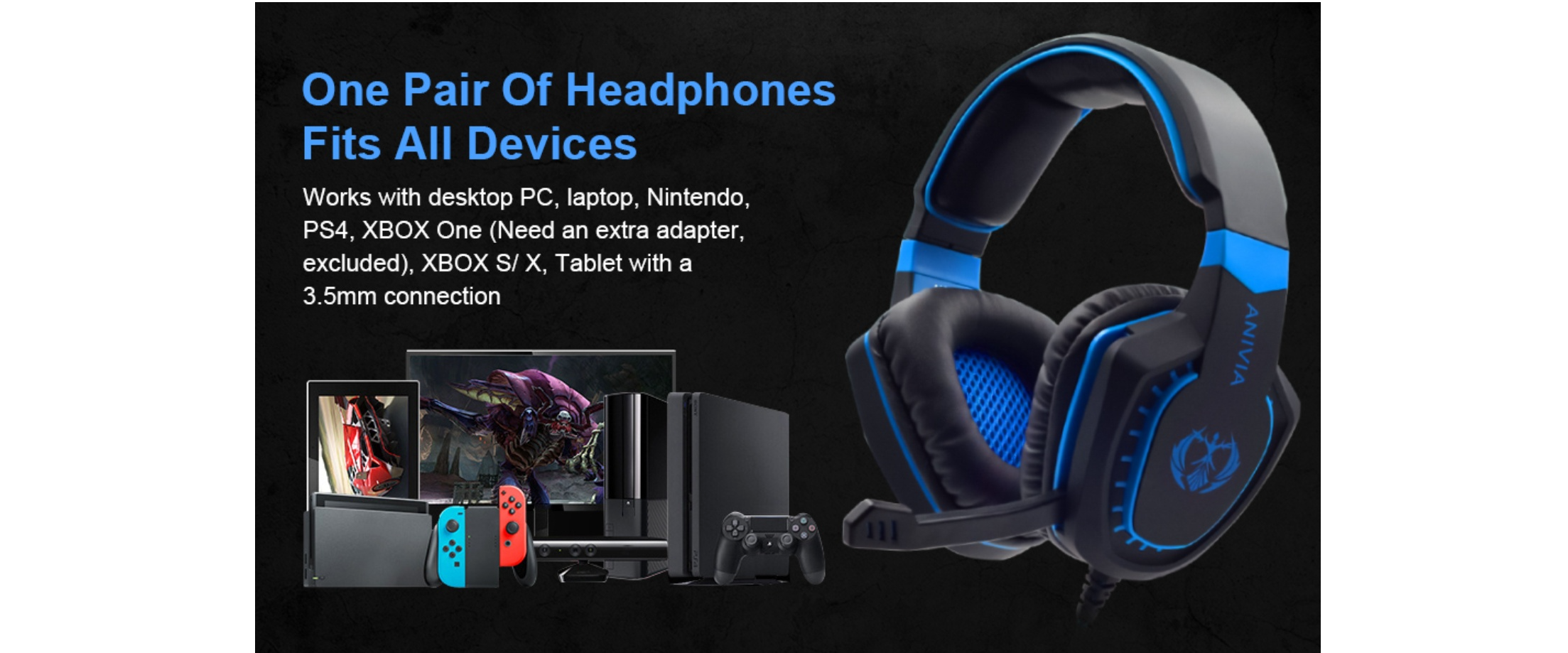 Gaming headset compatible with PC, laptop, PS4, Switch, 3.5mm jack