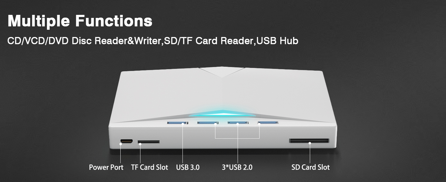 External CD/DVD Drive for Laptops PC, 7 IN 1 Portable DVD Drive CD Burner CD-ROM DVD-/+RW Writer Rea