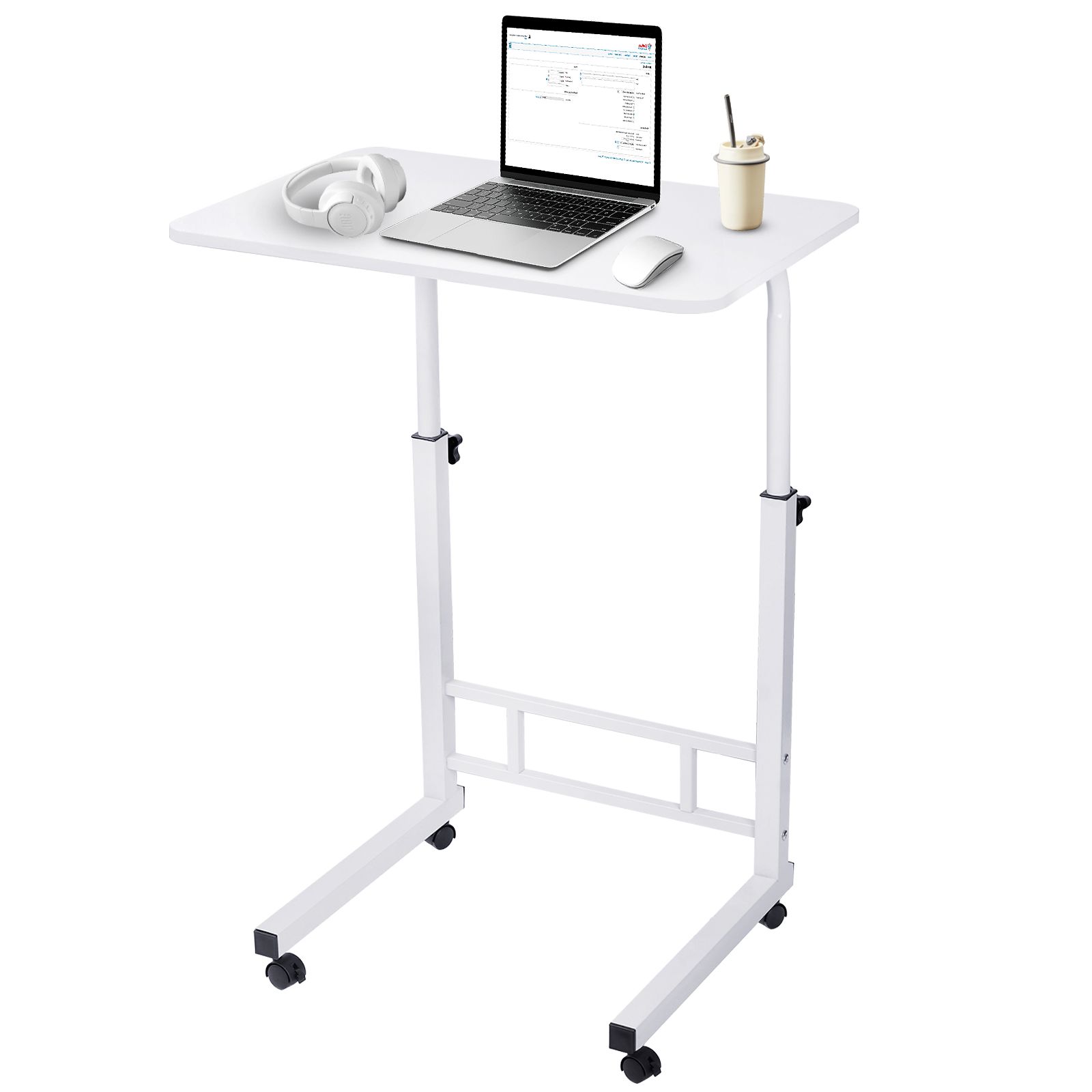 Height adjustable rolling computer desk, mobile laptop table, portable sit stand workstation for hom