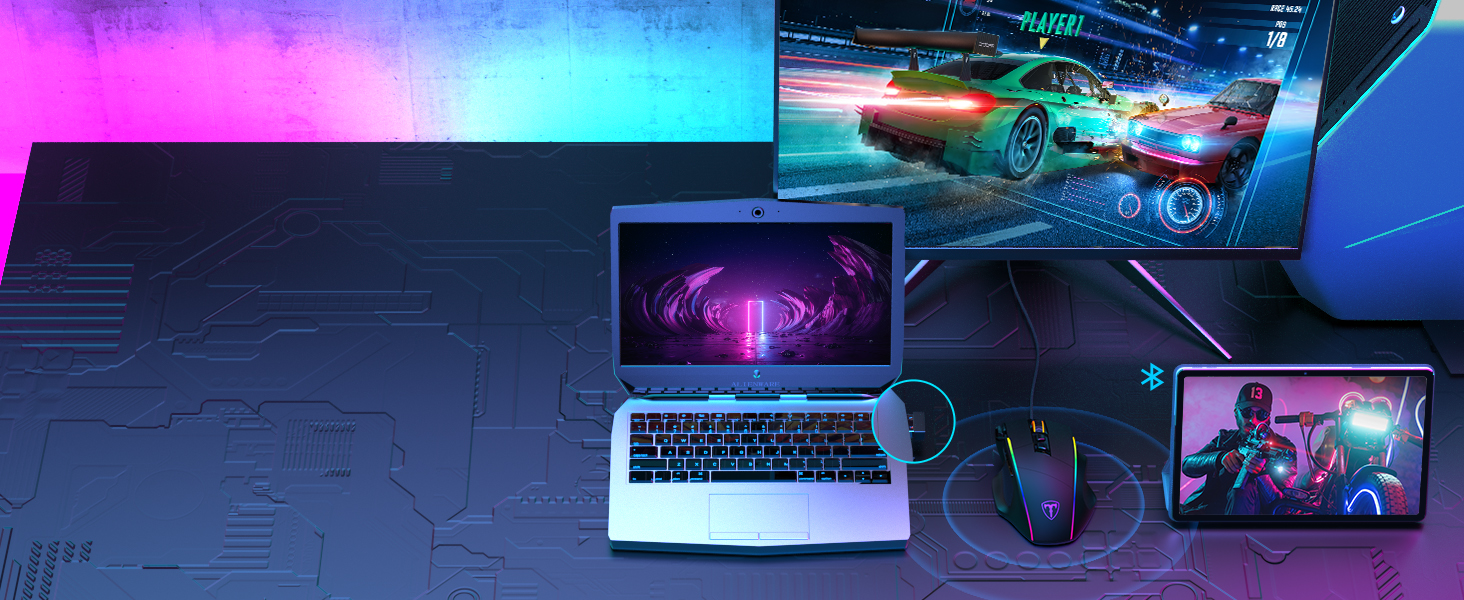 USB, Bluetooth and rechargeable USB-C connection modes for multi-device entertainment office use.