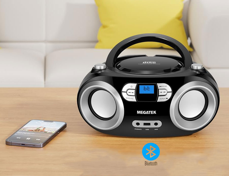 MEGATEK CB-M25BT Portable CD Player Boombox with FM Radio