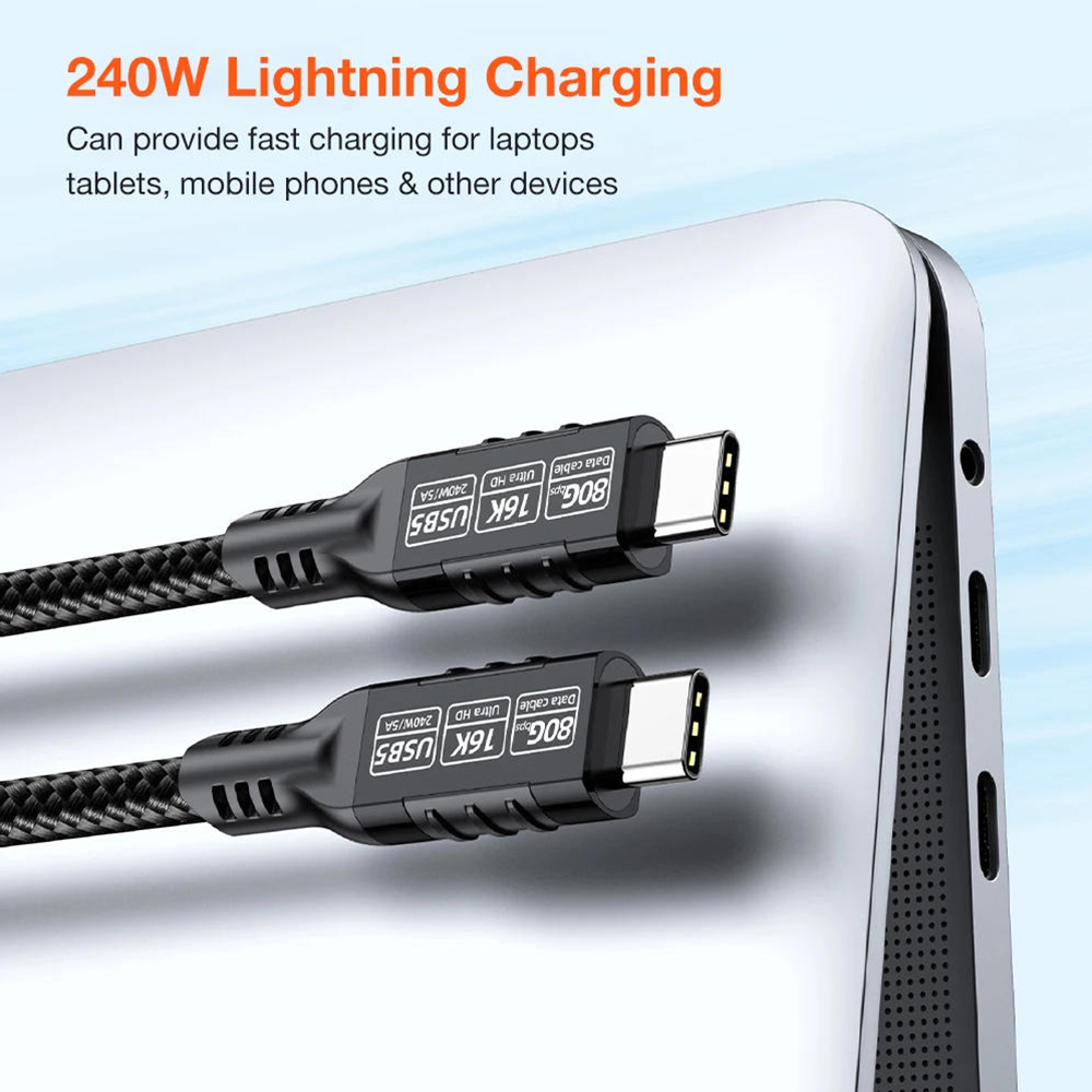 USB C to C Cable 6.6ft./2M, PD 240W Fast Charging Thunderbolt 5 USB5 Cables, Braided Type C Cable 80