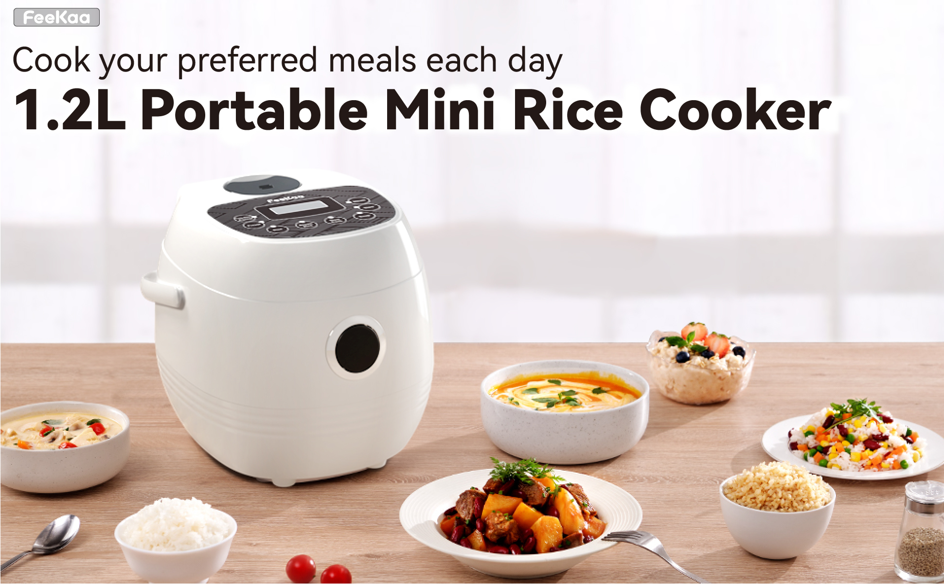 Mini Rice Cooker 2-Cups Uncooked, 1.2L Portable Non-Stick Small Travel Rice  Cook