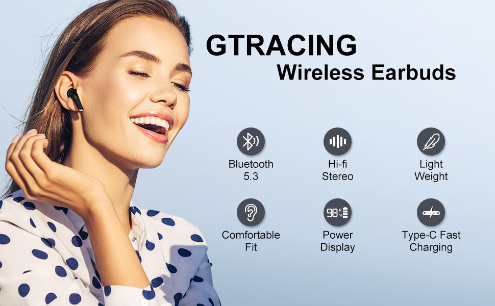 GTRACING Wireless Earbuds Bluetooth 5.3 Headphones, 28H Playtime in-Ear Earphones, Mini Bluetooth Ea