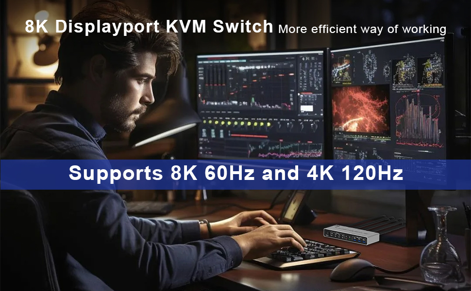 Ultra HD 8K@60Hz Dual Monitor KVM Switch Supports up to 8K@60Hz/4K@144Hz, Ultra HD, HDR 10, Dolby vi