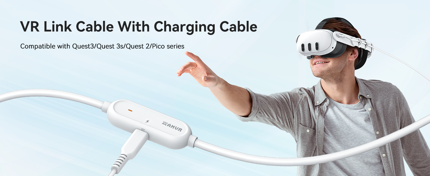 16.4FT (5M) USB A to USB C VR Charging Link Cable Compatible with Me-ta Quest 3/3S/Pico 4