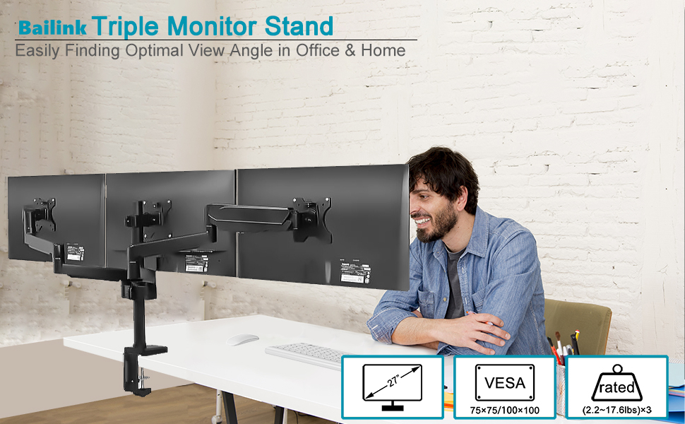 Triple Monitor Stand - Full Motion Articulating Gas Spring Monitor Mount