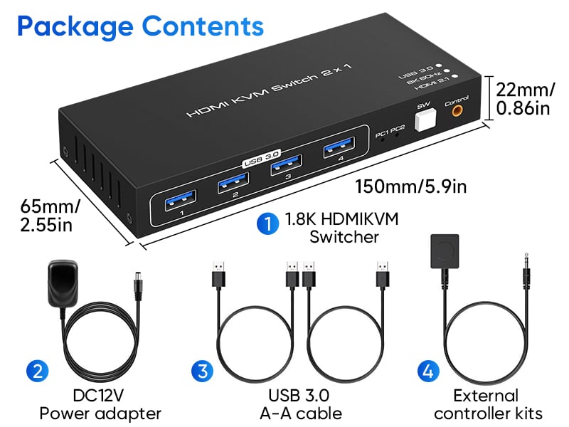 Share a 8K HDMI monitor and USB 3.0/USB 2.0 accessories across two computers