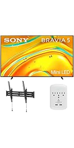 Sony K98XR50 Google TV with a Tilt Mount and Amber 3 Outlet Surge Protector