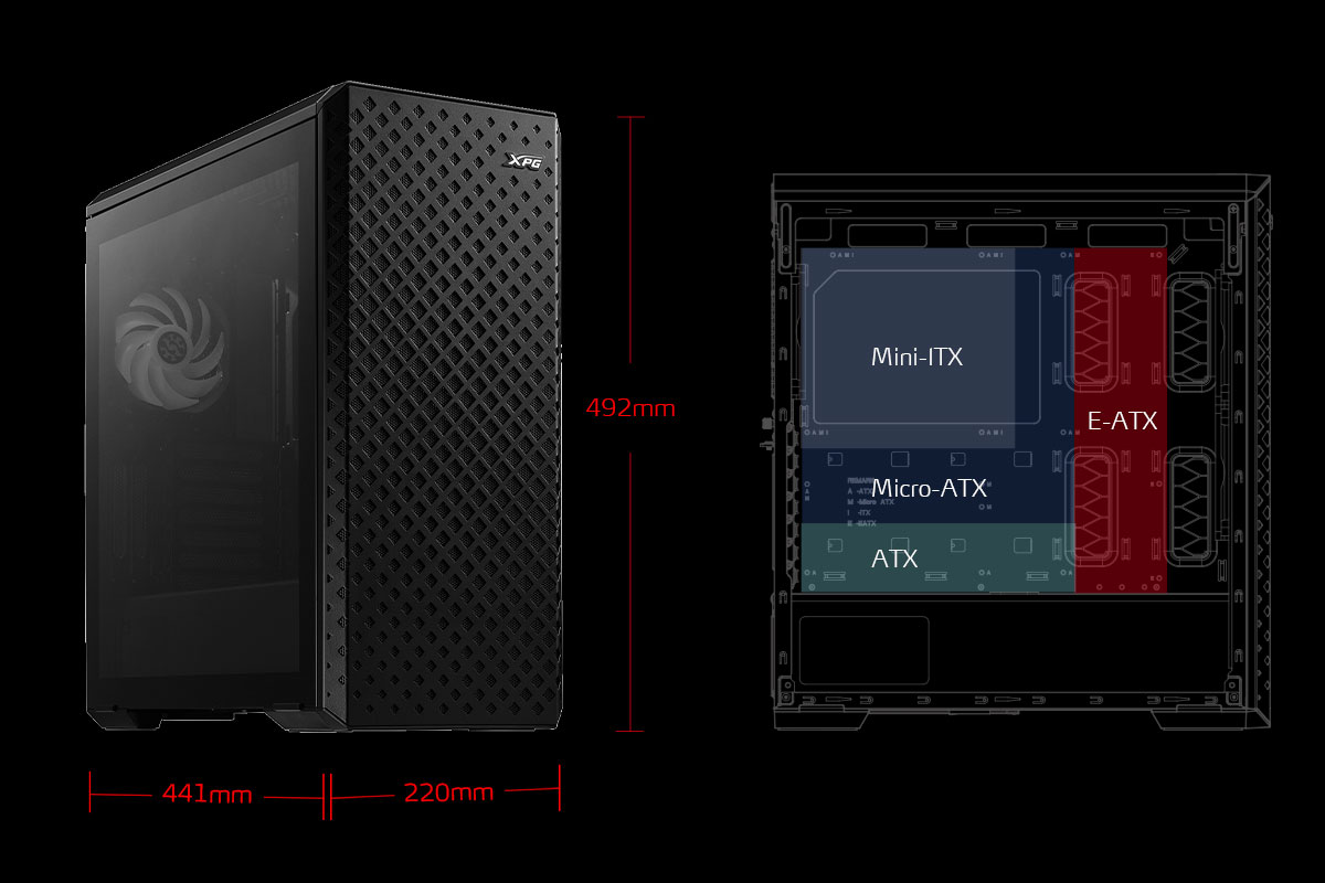 Defender PRO-BKCWW XPG Defender Pro Mid-Tower ATX MESH Front Panel RGB Effect Efficient Airflow Tempered Glass PC Case