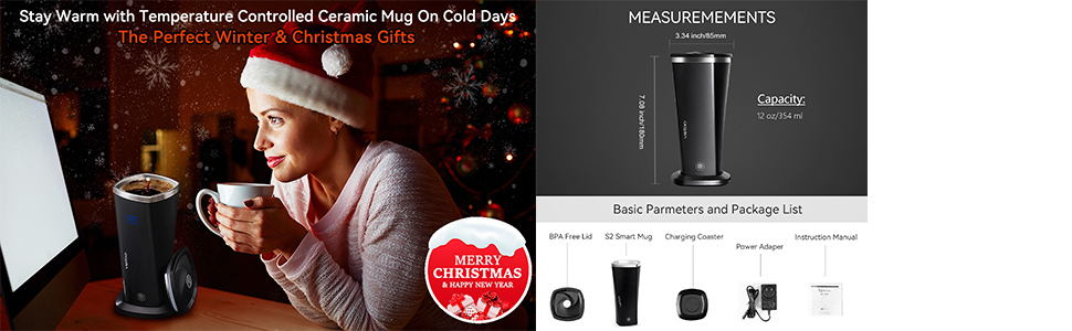 Vikakiooze 2023 Promotion on sale, Coffee Mug Warmer & Mug Set,Self Heating  Mug With Wireless Smart Charging,Mug With Lid 12oz,Perfect For Desktop