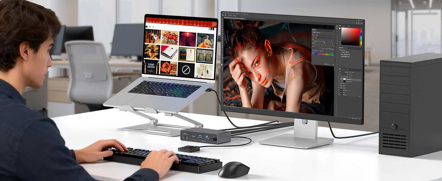 USB C KVM Switch 2 Monitors 2 Computers,4K@60Hz Dual Monitor KVM Switch for 1 PC and 1 Laptop Share