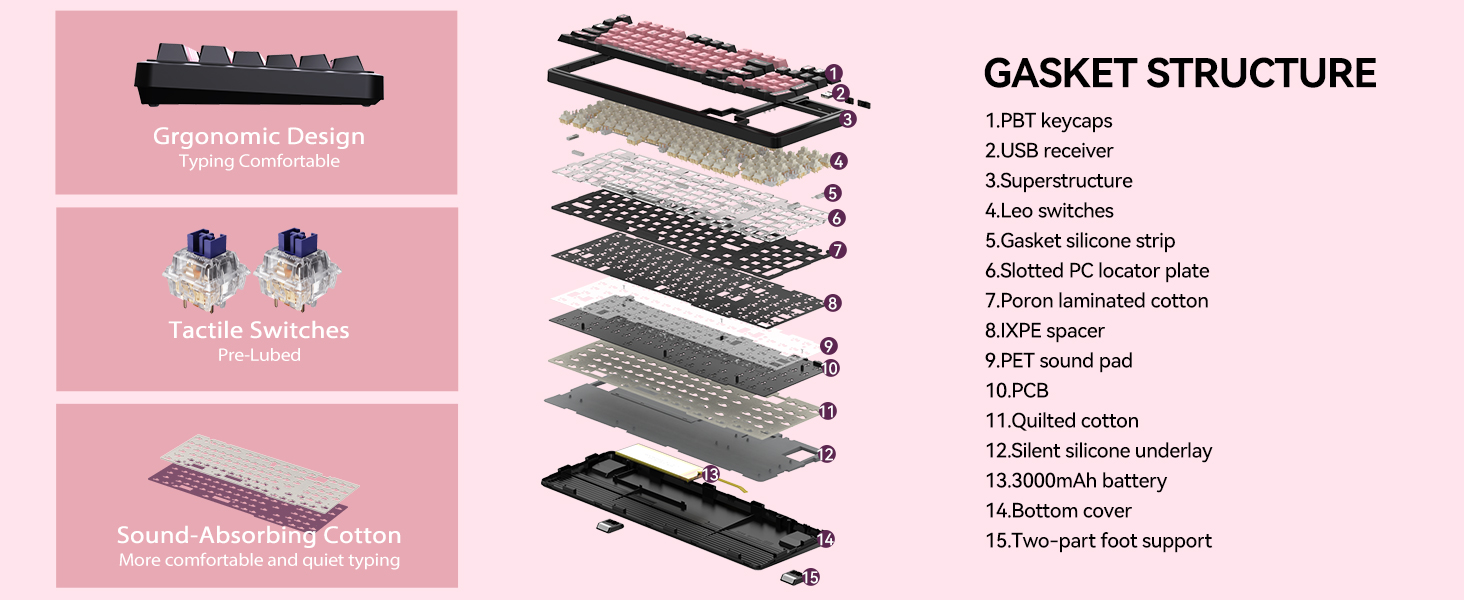 AUSDOM 98Pro Silent Wireless Mechanical Keyboard.Pre-lubed Tactile Switches(Green &White-slient)