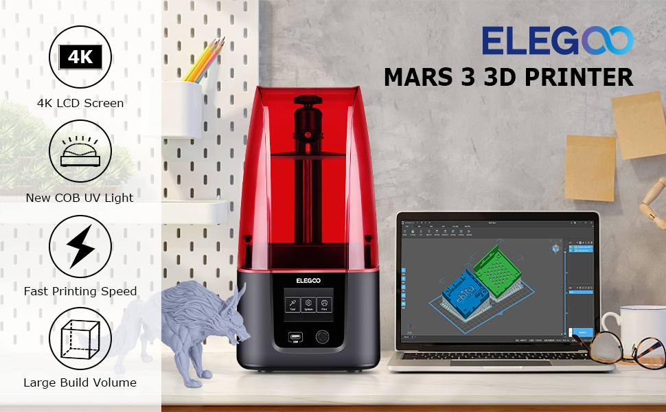 ELEGOO Mars 3 Pro 4k 6.66'' Mono Lcd Msla Resin 3d Printer