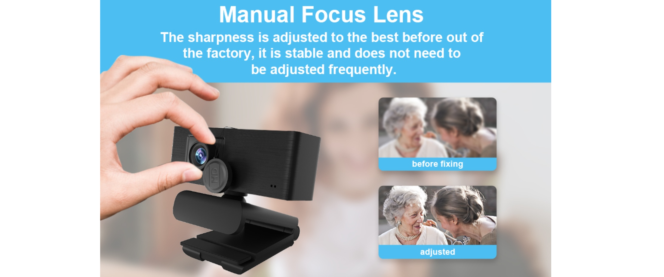 INMISS webcam manual focus function, focus effect comparison
