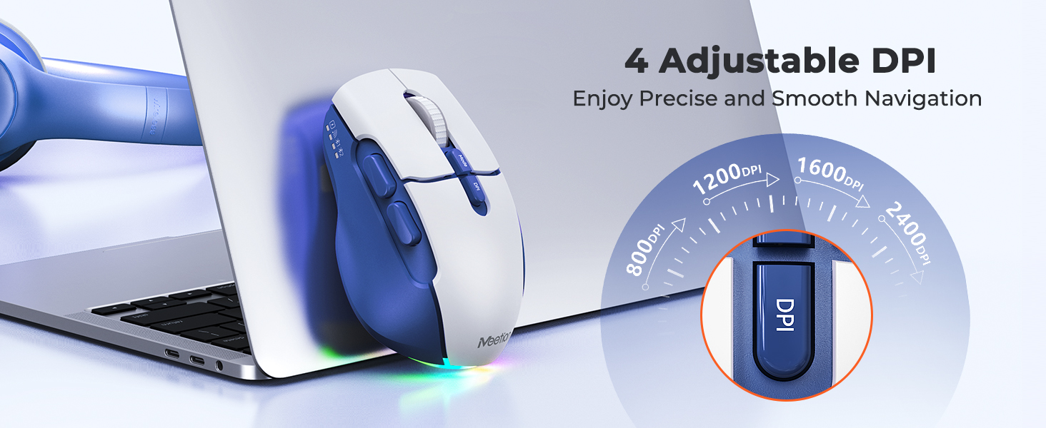 Wireless Mouse for Laptop, USB 2.4G and Bluetooth Connectivity, 4 Adjustable DPI