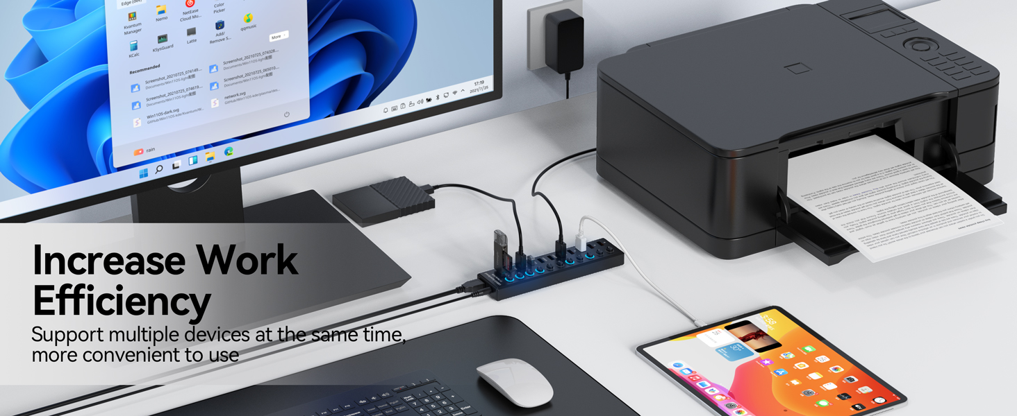 Powered USB 3.0 Hub 11-Port, Data 7 Ports + Charging 4 USB Ports