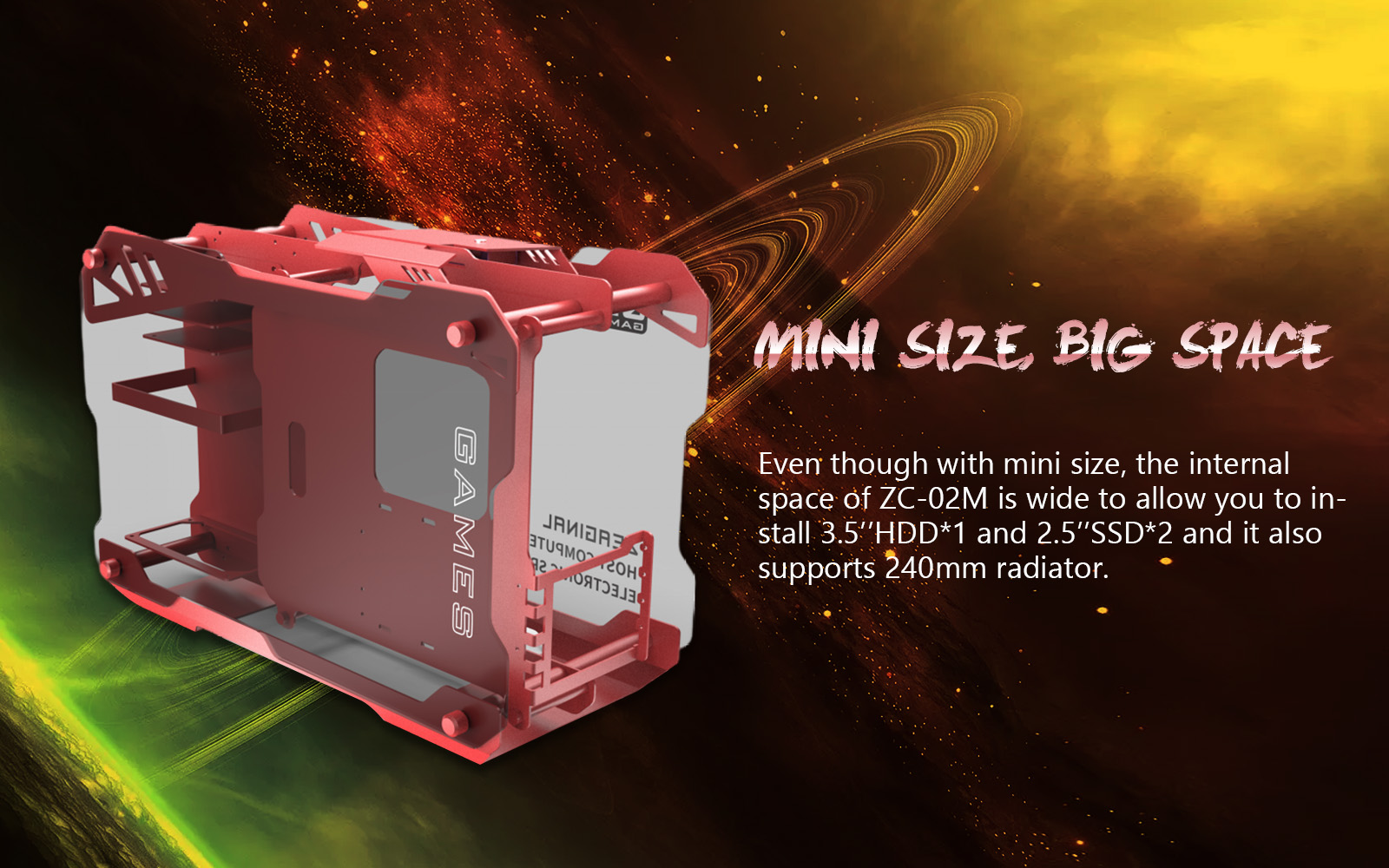 Zeaginal ZC-02M Tempered Glass Mini Computer Case-Red
