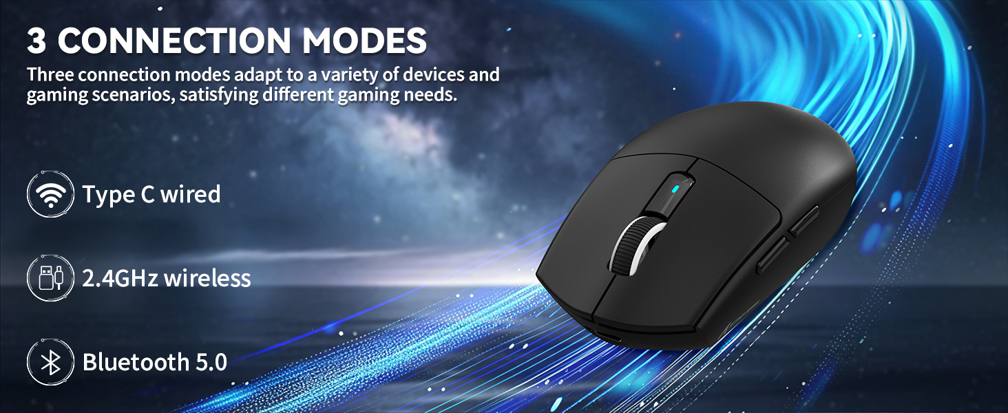 Wireless Gaming Mouse with Magnetic Charging Dock, PixArt PAW3311 Sensor, Tri-Mode Wireless Mouse, B